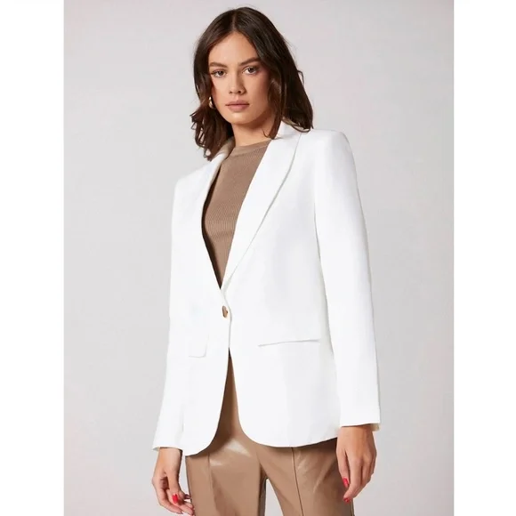 White Classic Blazer Jacket Shawl Collar Long Sleeve - Picture 3 of 8